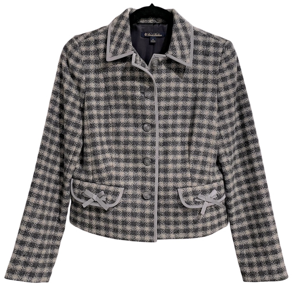 BROOKS BROTHERS GRAY WOOL HERRINGBONE TWEED BLAZER JACKET 8